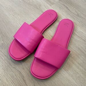 Pink Leather Slides